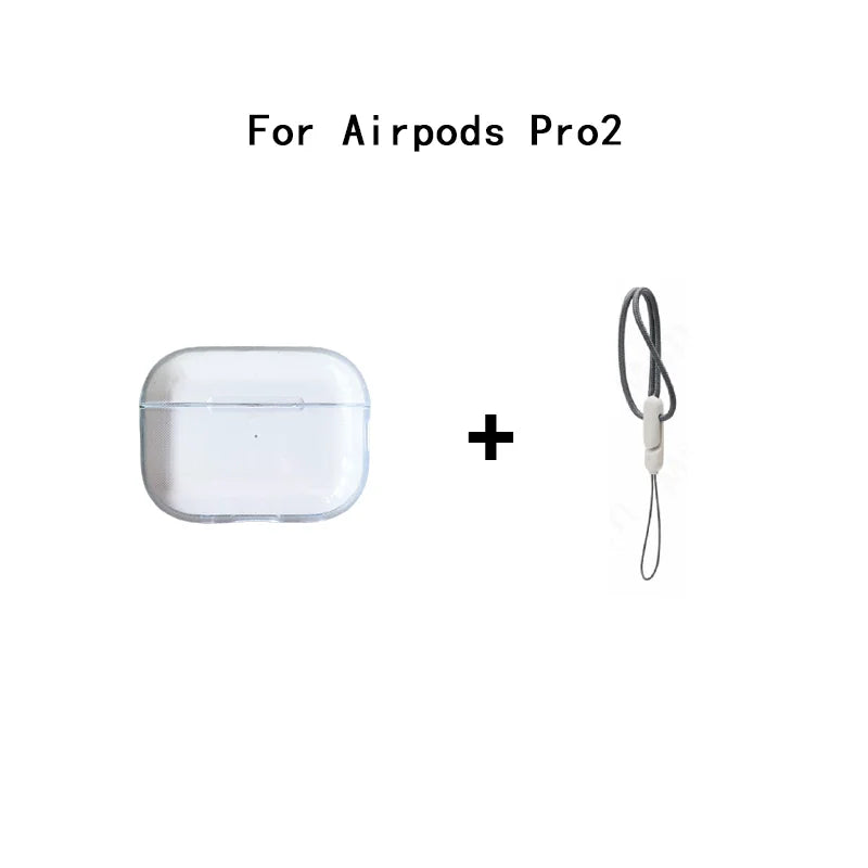 Funda transparente de TPU suave para auriculares Airpods 4, 3, 2, 1 Pro Pro2 Pro 3, a prueba de golpes con correa de cordón