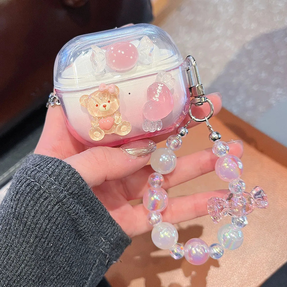 Funda para auriculares con lazo bonito degradado, colgante de cristal con forma de flor DIY para Samsung Galaxy