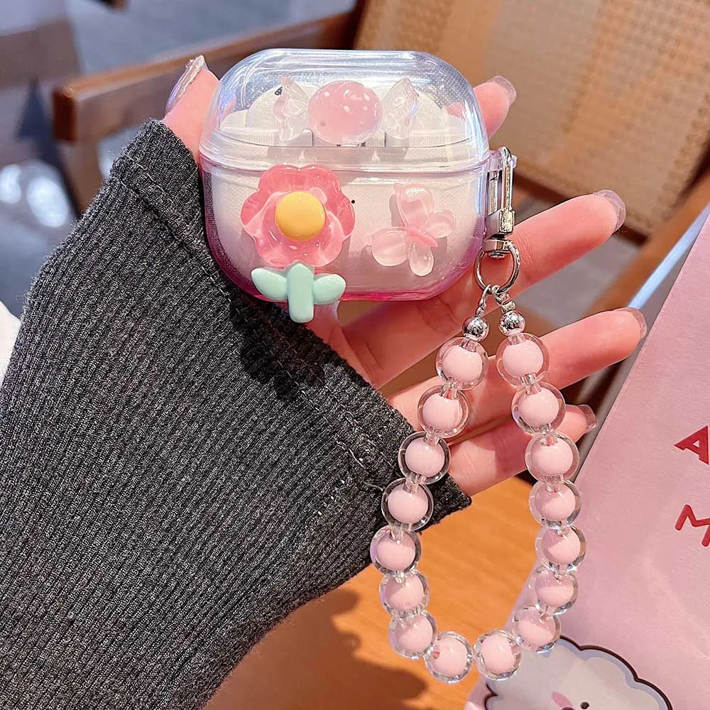 Funda para auriculares con lazo bonito degradado, colgante de cristal con forma de flor DIY para Samsung Galaxy
