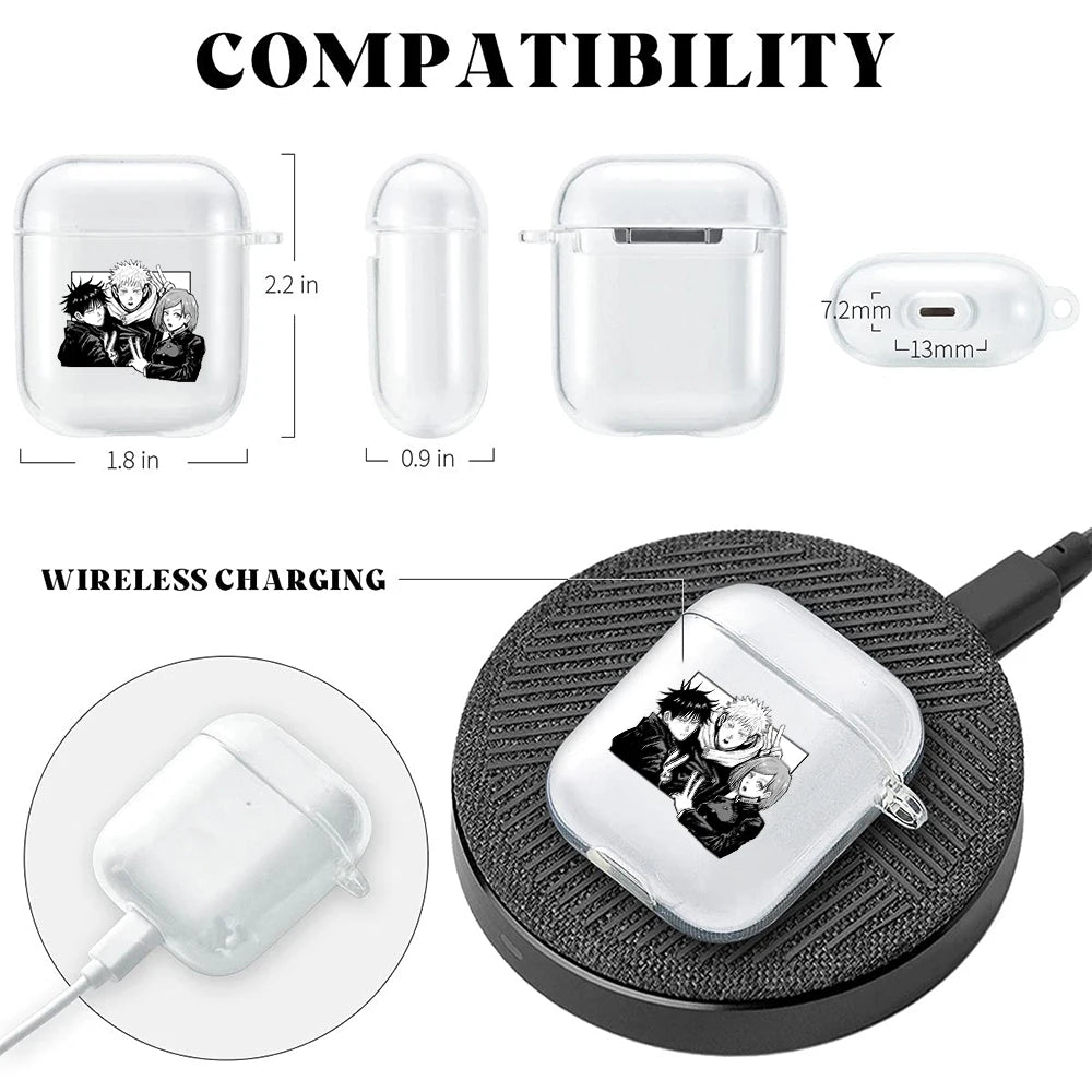 Funda transparente de TPU de Anime Jujutsu Kaisen para Airpods