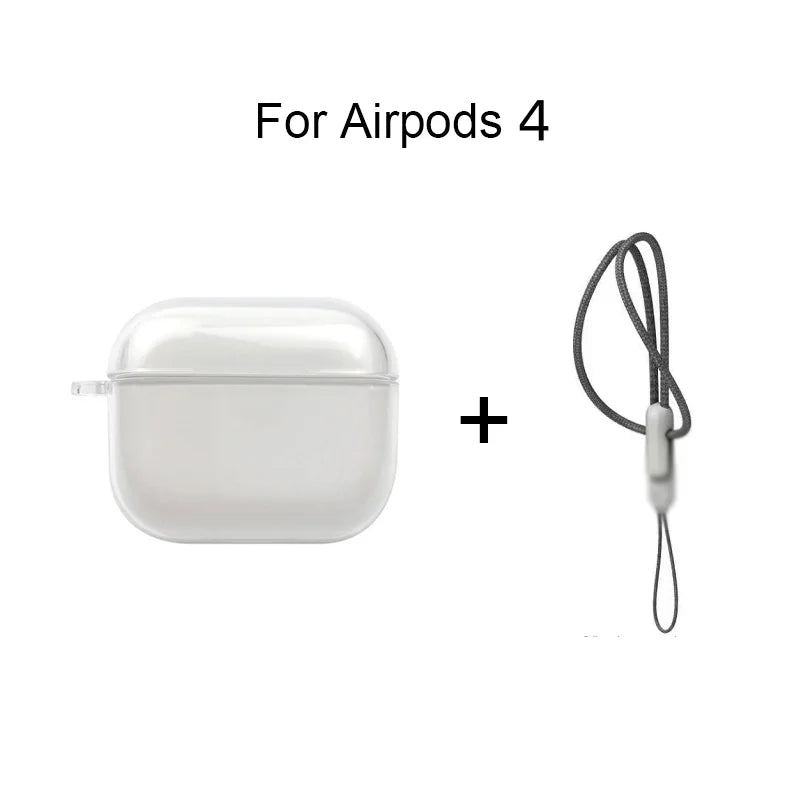 Funda transparente de TPU suave para auriculares Airpods 4, 3, 2, 1 Pro Pro2 Pro 3, a prueba de golpes con correa de cordón