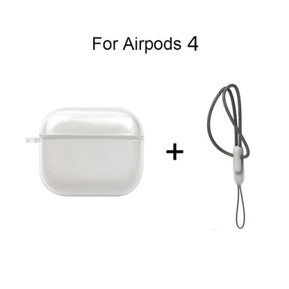 Funda transparente de TPU suave para auriculares Airpods 4, 3, 2, 1 Pro Pro2 Pro 3, a prueba de golpes con correa de cordón