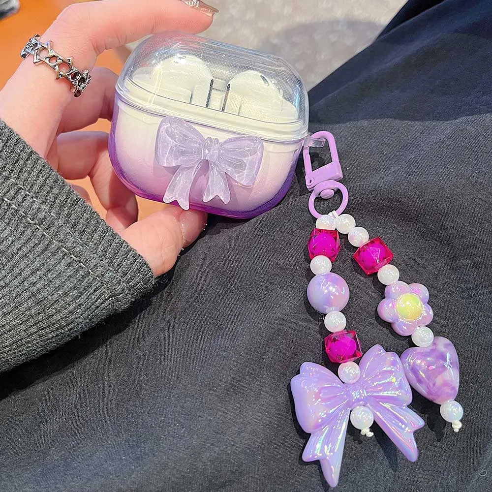 Funda para auriculares con lazo bonito degradado, colgante de cristal con forma de flor DIY para Samsung Galaxy