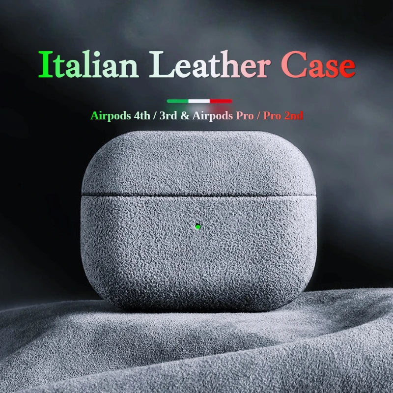 Funda de cuero de ante italiano para Airpods Pro 2 para Airpods Pro 3 Airpods 4 3 funda de cuero Artificial de lujo