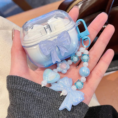 Funda para auriculares con lazo bonito degradado, colgante de cristal con forma de flor DIY para Samsung Galaxy