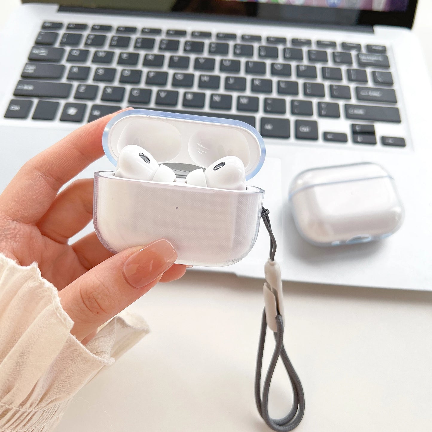 Funda transparente de TPU suave para auriculares Airpods 4, 3, 2, 1 Pro Pro2 Pro 3, a prueba de golpes con correa de cordón