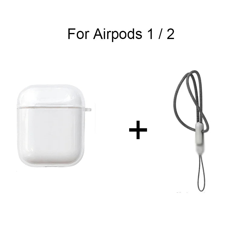 Funda transparente de TPU suave para auriculares Airpods 4, 3, 2, 1 Pro Pro2 Pro 3, a prueba de golpes con correa de cordón