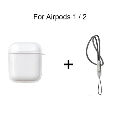Funda transparente de TPU suave para auriculares Airpods 4, 3, 2, 1 Pro Pro2 Pro 3, a prueba de golpes con correa de cordón