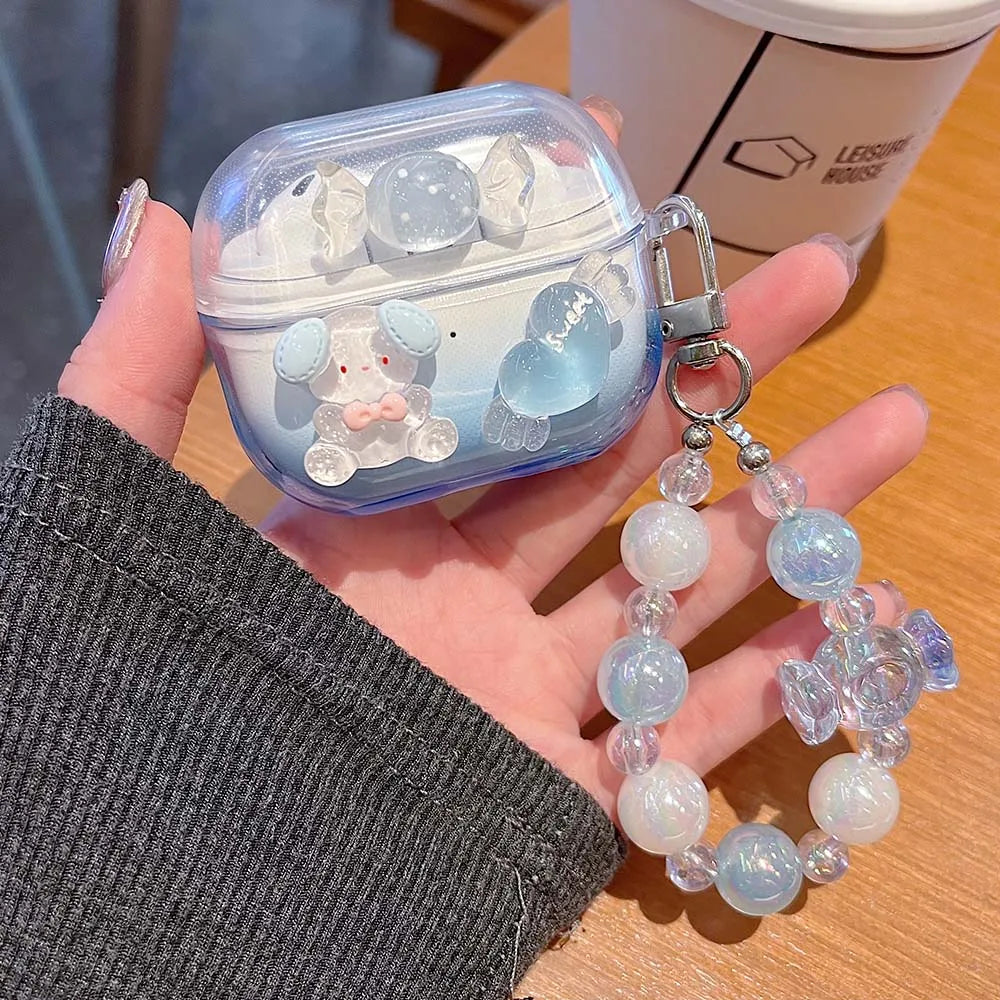 Funda para auriculares con lazo bonito degradado, colgante de cristal con forma de flor DIY para Samsung Galaxy