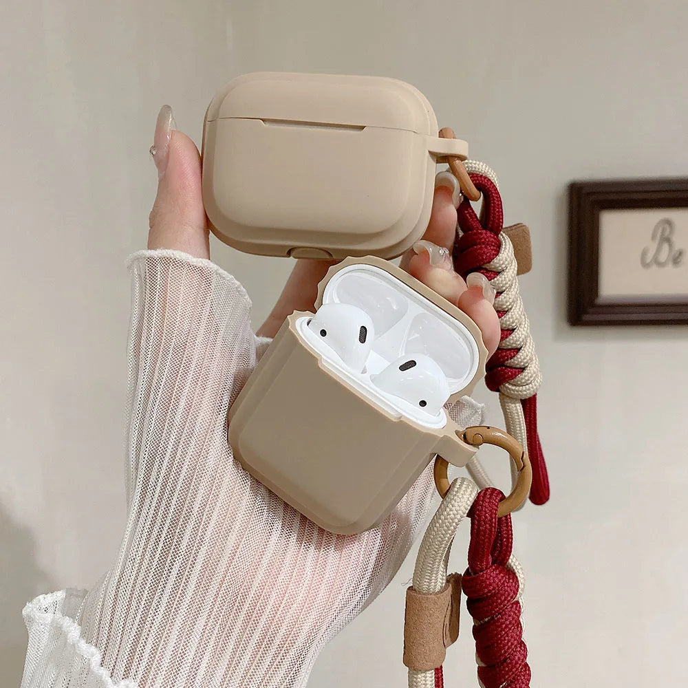 Funda de silicona suave Simple con correa de mano para Airpods