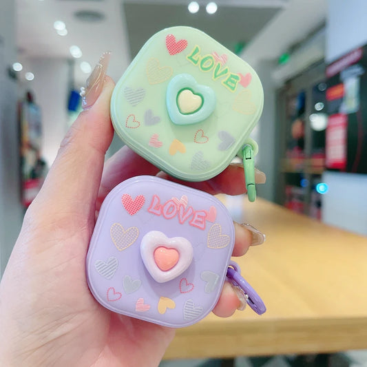 funda para auriculares color caramelo lindo corazón estereoscópico Para Samsung Buds