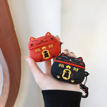 Funda de silicona suave para auriculares con bendición de gato de la suerte para AirPods