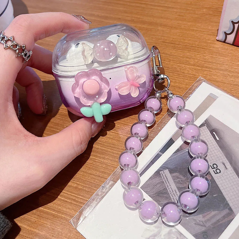 Funda para auriculares con lazo bonito degradado, colgante de cristal con forma de flor DIY para Samsung Galaxy
