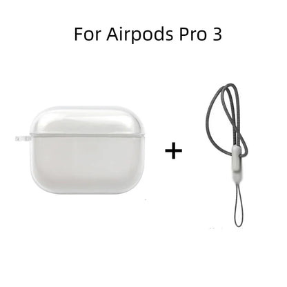 Funda transparente de TPU suave para auriculares Airpods 4, 3, 2, 1 Pro Pro2 Pro 3, a prueba de golpes con correa de cordón