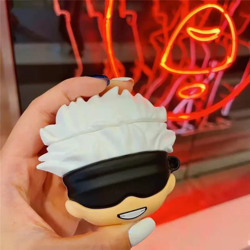 Funda de silicona con dibujos animados para Airpods Pro, caja de carga de auriculares con diseño creativo 3D, Anime Satoru Gojo