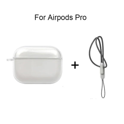 Funda transparente de TPU suave para auriculares Airpods 4, 3, 2, 1 Pro Pro2 Pro 3, a prueba de golpes con correa de cordón