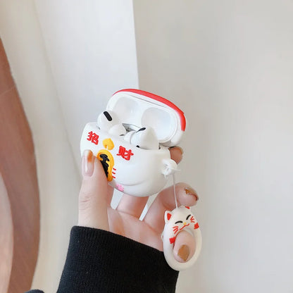 Funda de silicona suave para auriculares con bendición de gato de la suerte para AirPods