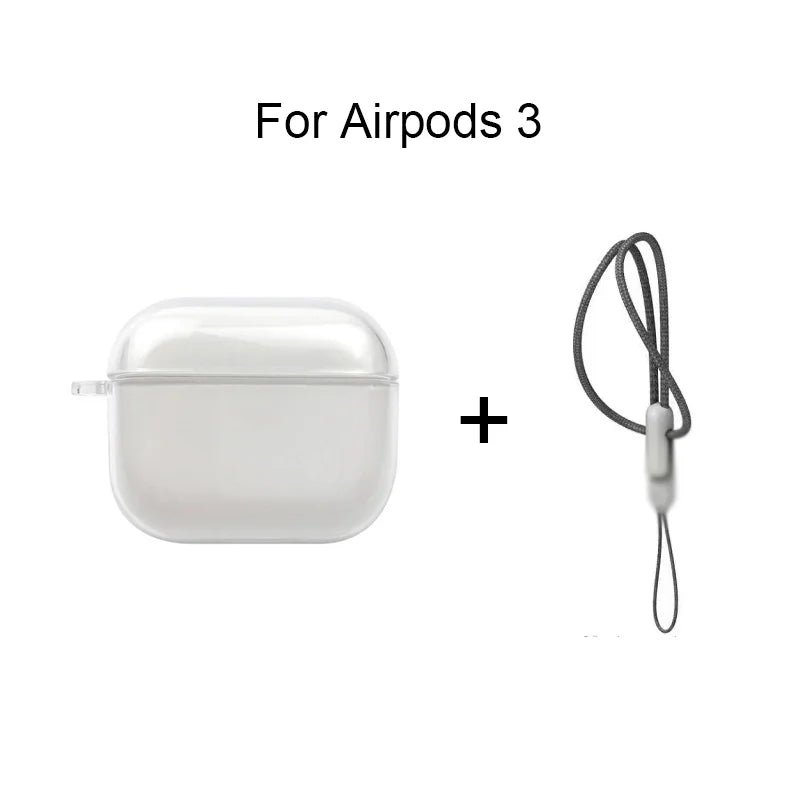 Funda transparente de TPU suave para auriculares Airpods 4, 3, 2, 1 Pro Pro2 Pro 3, a prueba de golpes con correa de cordón